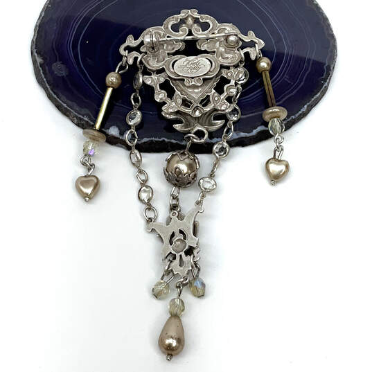 Designer Kirks Folly Silver-Tone Rhinestone Heart Star Shape Brooch Pin image number 1