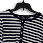 Womens Blue White Striped Henley Neck Knit Pullover T-Shirt Size Medium image number 3