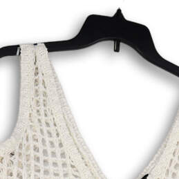 NWT Womens White Crochet Sleeveless Wide Strap Fringe Crop Top Size S