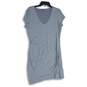 Athleta Womens Gray Striped Ruched Scoop Neck Short Sleeve Mini Dress Size Large image number 1