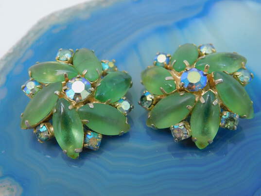 VNTG Japanese Mid Century Mixed Materials Blue Green Earrings Lot image number 5