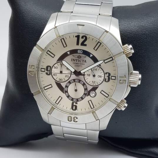 Invicta1422 46mm White Dial St. Steel 100m WR Men's Watch 166g image number 4