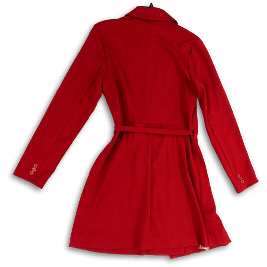 NWT Womens Red Notch Collar Long Sleeve Tie Waist Blazer Dress Size M image number 2