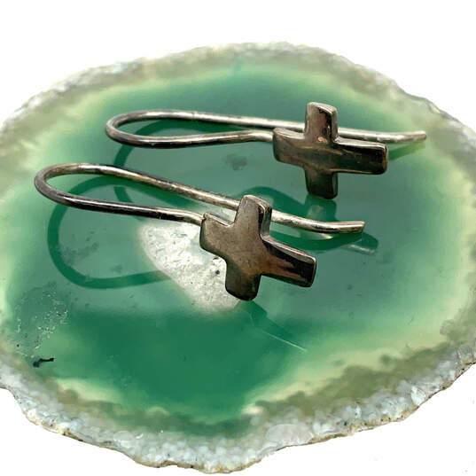 Designer Silpada 925 Sterling Silver Cross Fish Hook Drop Earrings image number 4