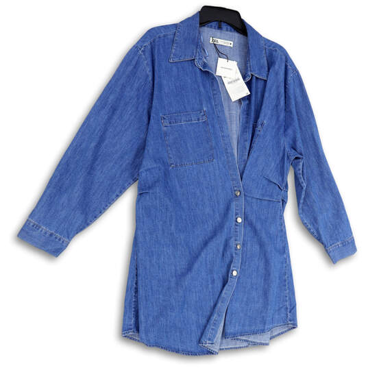 NWT Womens Blue Long Sleeve Collared Oversized Button-Up Shirt Size X-Large image number 1