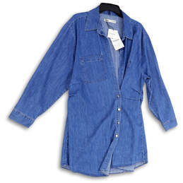 NWT Womens Blue Long Sleeve Collared Oversized Button-Up Shirt Size X-Large