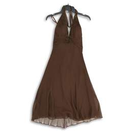 Cache Womens Brown Embellished Halter Neck Sleeveless A-Line Dress Size 6