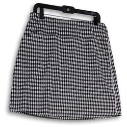 Womens Black White Check Regular Fit Elastic Waist A-line Skirt Size L