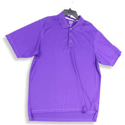 Mens Purple Short Sleeve Spread Collar Button Front Polo Shirt Size XL