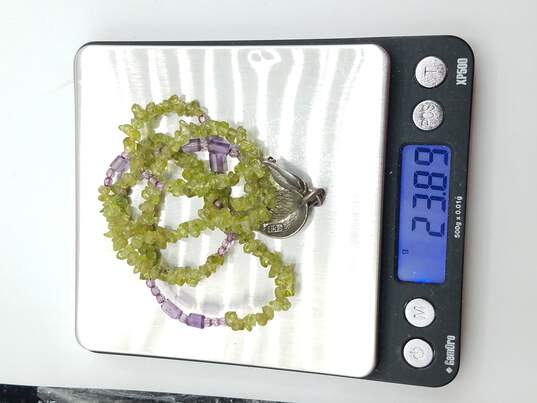 925 Silver Peridot Chips Leaf Clasp Strand Necklace image number 5