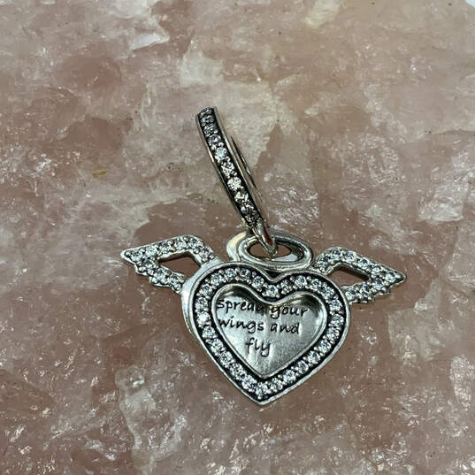 Designer Pandora S925 ALE Sterling Silver Heart & Angel Wings Beaded Charm image number 1