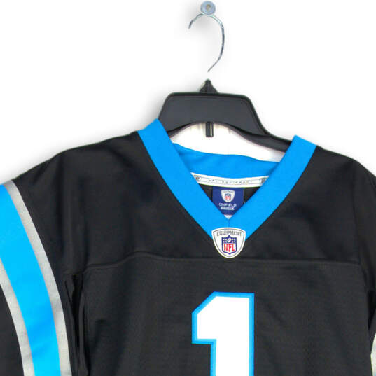 Mens Black Blue Carolina Panthers Cam Newton #1 NFL Football Jersey Size S image number 3