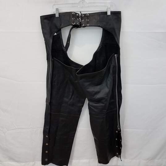 River Road Genuine Black Leather Motorcycle Riding Chaps Adult Size XL image number 1