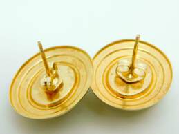14K Gold Modernist Malachite Cabochon Tiered Oval Post Earrings 2.3g alternative image