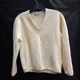 St. Croix Women's Cream V-Neck Wool Sweater Size M