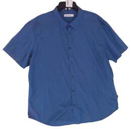 Mens Navy Blue Short Sleeve Spread Collar Button Up Shirt Size XXL