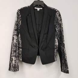 Womens Black White Long Sleeve Collared Button Front Blazer Jacket Size 10 alternative image