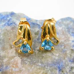 10K Yellow Gold Aquamarine & White Sapphire Accent Earrings 1.7g