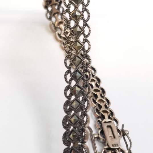Sterling Silver Marcasite Diamond Design 8 inch Bracelet 17.9g image number 4