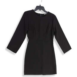 Womens Black Long Sleeve Round Neck Back Zip Sheath Dress Size Medium