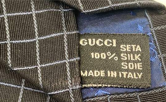 GUCCI Italy Black Check 100% Silk Necktie Tie image number 4