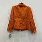 NWT Womens Orange Long Sleeve Pockets Button Front Peplum Blazer Size 14 image number 2