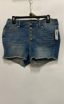 NWT Torrid Womens Blue Feel The Fit Love Button Denim Cut-Off Shorts Size 12