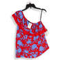 NWT Womens Red Floral One Shoulder Blouse Pullover Top Size Small image number 1