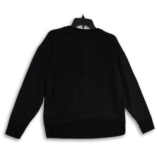 Womens Black Henley Neck Long Sleeve Pullover Sweatshirt Size Medium image number 2
