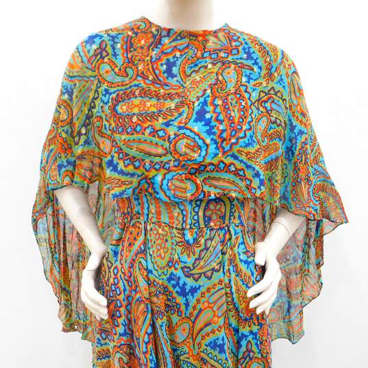 Multicolor Paisley Sleeveless Chiffon Cape Dress image number 5