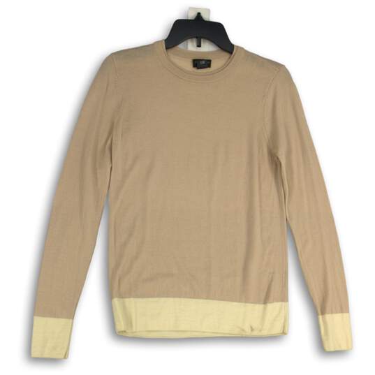 Womens Beige Yellow Long Sleeve Crew Neck Pullover Sweater Size Medium image number 1