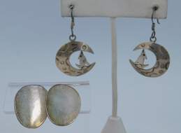 Taxco 925 Geometric Post Back Earrings & Figural Wolf & Moon Earrings 20.4g