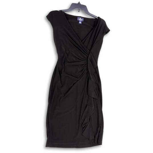 Womens Black V-Neck Cap Sleeve Ruched Pullover Sheath Dress Size 2 image number 1