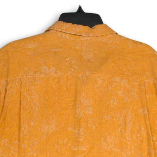 Mens Orange Floral Spread Collar Short Sleeve Button-Up Shirt Size XL image number 4