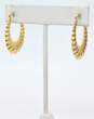 14K Yellow Gold Ridged Oblong Hoop Earrings 3.4g image number 1