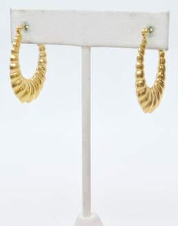 14K Yellow Gold Ridged Oblong Hoop Earrings 3.4g