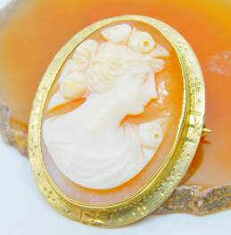 Antique 10K Yellow Gold Carved Shell Cameo Brooch 4.4g