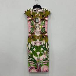NWT Ted Baker Womens Multicolor Jungle Orchid Print Back Zip Sheath Dress Size 1