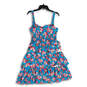 Womens Blue Pink Floral Sleeveless Square Neck Tiered A-Line Dress Size S image number 1