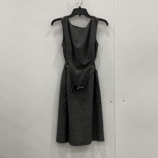 Womens Gray Sleeveless Pockets Back Zip Waist Tie Fit & Flare Dress Size 4 image number 1