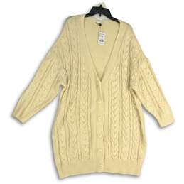 NWT Womens Ivory Cable Knit Long Sleeve Button Front Cardigan Sweater Size 1X/2X