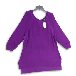 NWT Womens Purple Knitted Henley Neck Side Slit Tunic Sweater Sz 18/20 alternative image