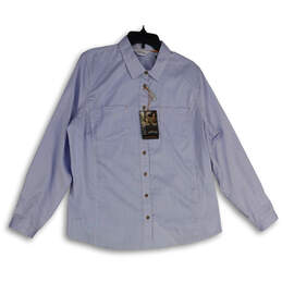 NWT Womens Blue Pinstripe Long Collar Long Sleeve Button-Up Shirt Size XL