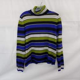 Josephine Chaus Striped Blue & Green Turtleneck Sweater Size S