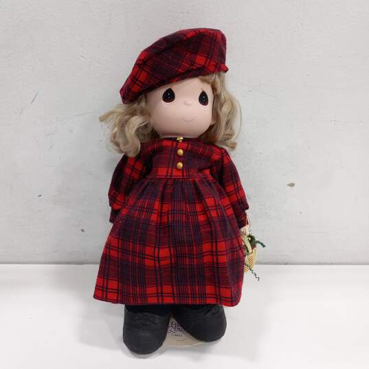 Precious Moments Erica Holiday Doll In Plaid Dress & Matching Beret image number 1