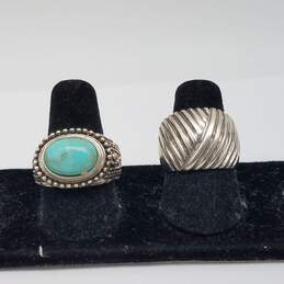Sterling Silver Turquoise Dangle Earring Ring Sz 6 1/2 & 8 Bundle 3pcs 21.0g alternative image