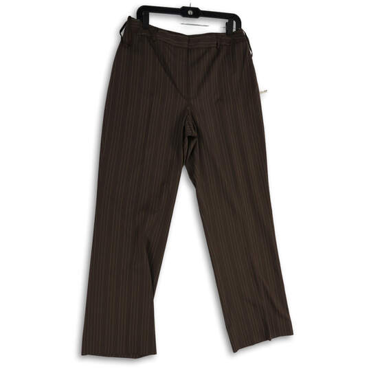 Womens Brown Striped Flat Front Straight Leg Dress Pants Size 12 image number 1