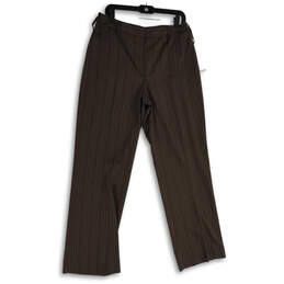 Womens Brown Striped Flat Front Straight Leg Dress Pants Size 12