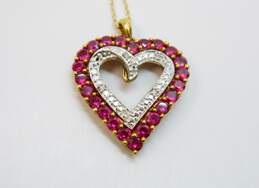 10K Yellow Gold Ruby & Diamond Accent Heart Pendant Necklace 3.2g alternative image