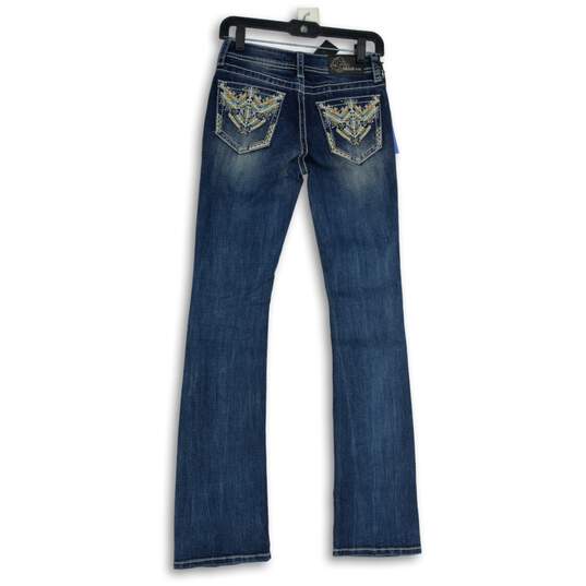 NWT Womens Blue Embroidered Denim Medium Wash Bootcut Leg Jeans Size 25 image number 2